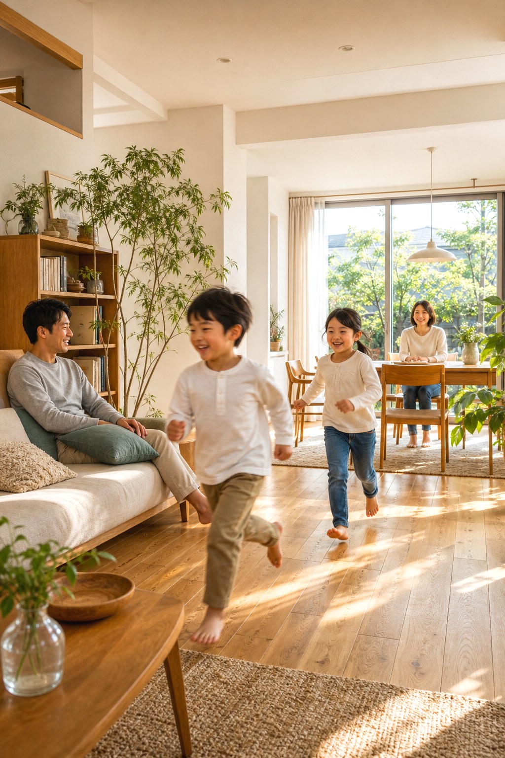 VERANDA LDK ── 昼光の中で子どもがのびのび過ごす|秀光ビルド徳島店